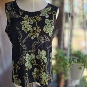 Mirasol Vintage Black Grapevine Print Sleeveless Blouse Size Medium
